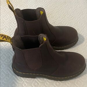 Dr. Martens Dark Brown Leather Boots with Yellow Accents